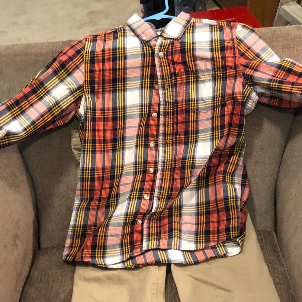 Boys Plaid Shirt and Brown Jeans